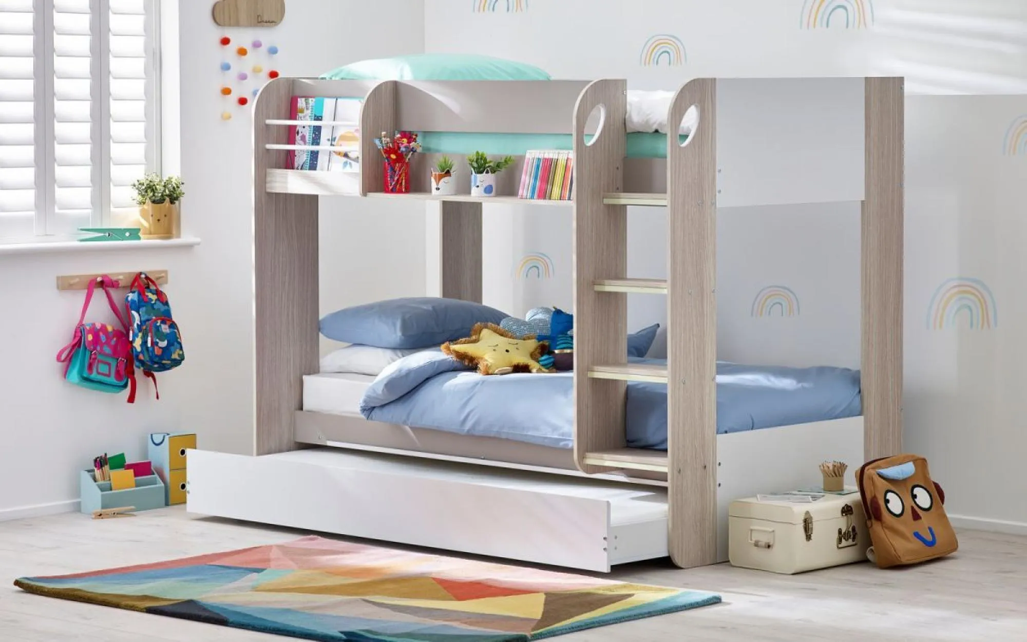 Mars Bunk Bed - Taupe, White Fabric
