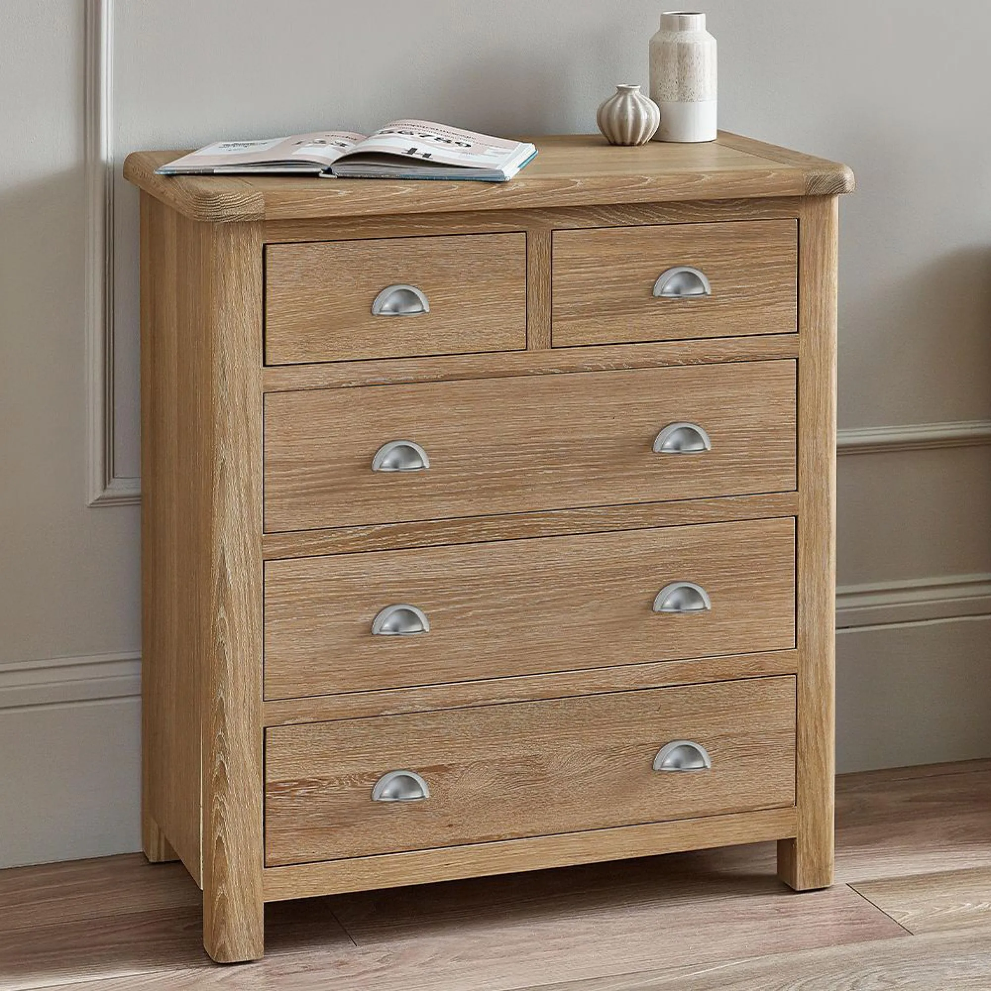 Memphis 3+2 Drawer Chest - Limed Oak
