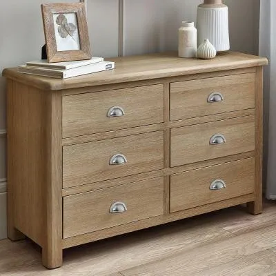 Memphis 6 Drawer Wide Chest - Limed Oak