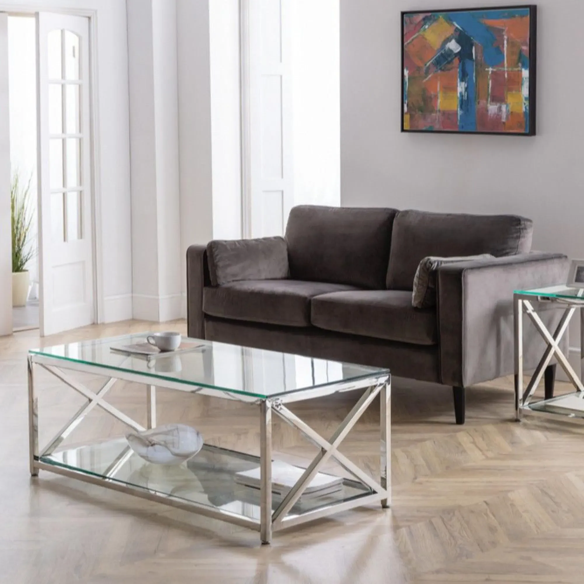 Miami 120cm Coffee Table - Chrome, Glass