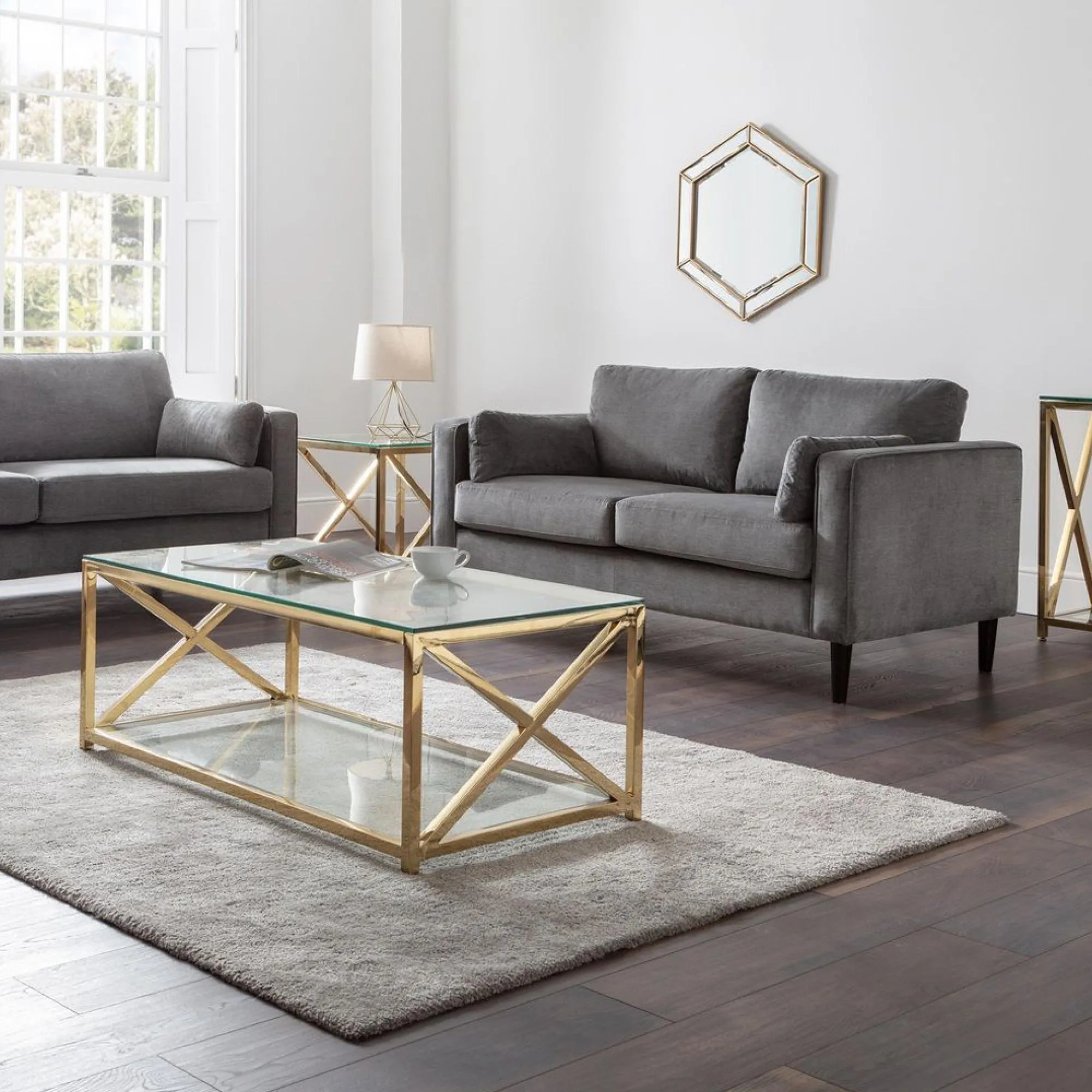 Miami 120cm Coffee Table - Gold, Glass