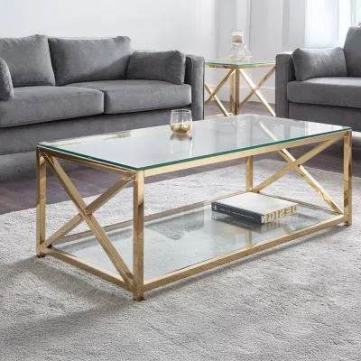 Miami 120cm Coffee Table - Gold, Glass