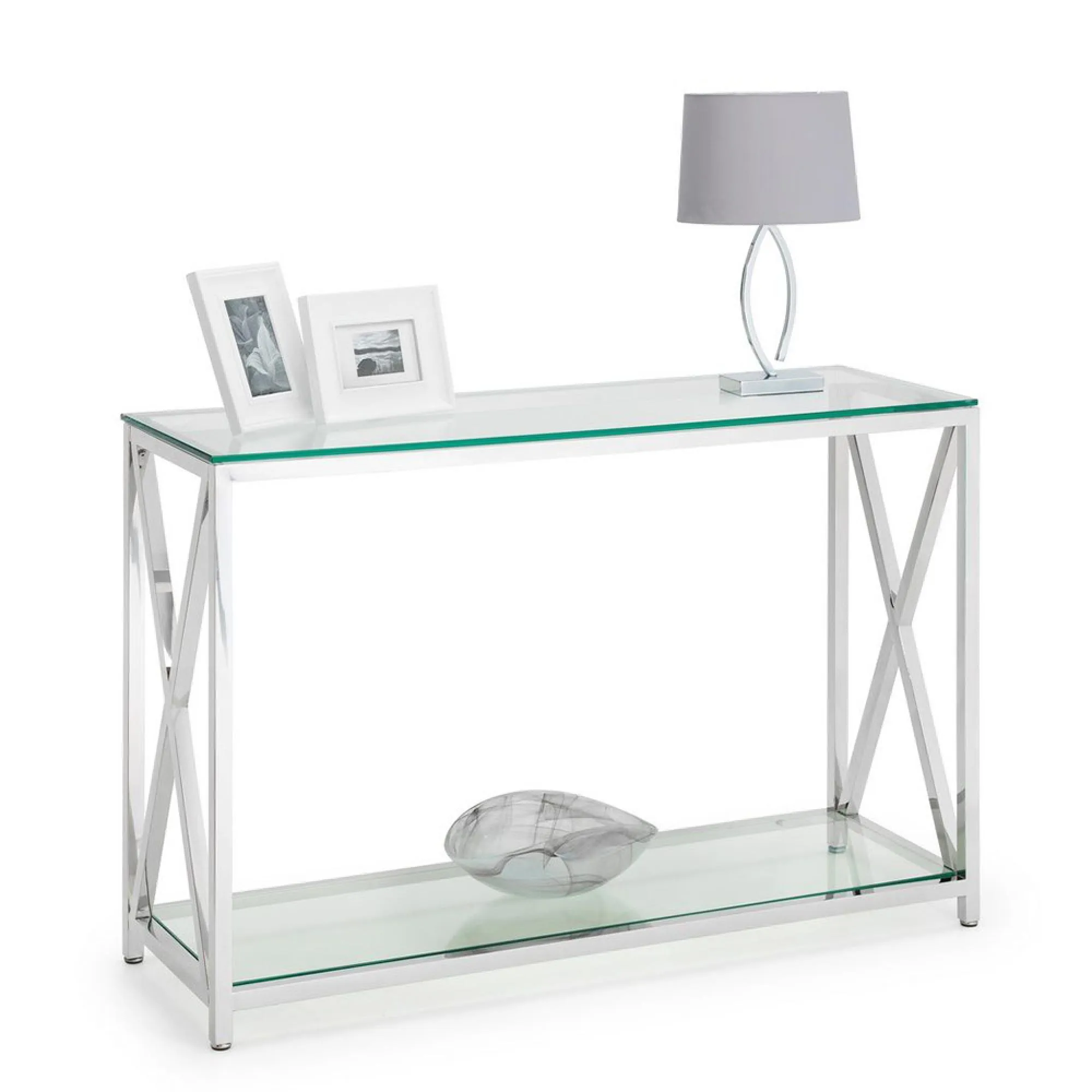 Miami 120cm Console Table - Chrome, Glass