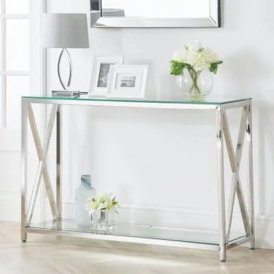 Miami 120cm Console Table - Chrome, Glass image