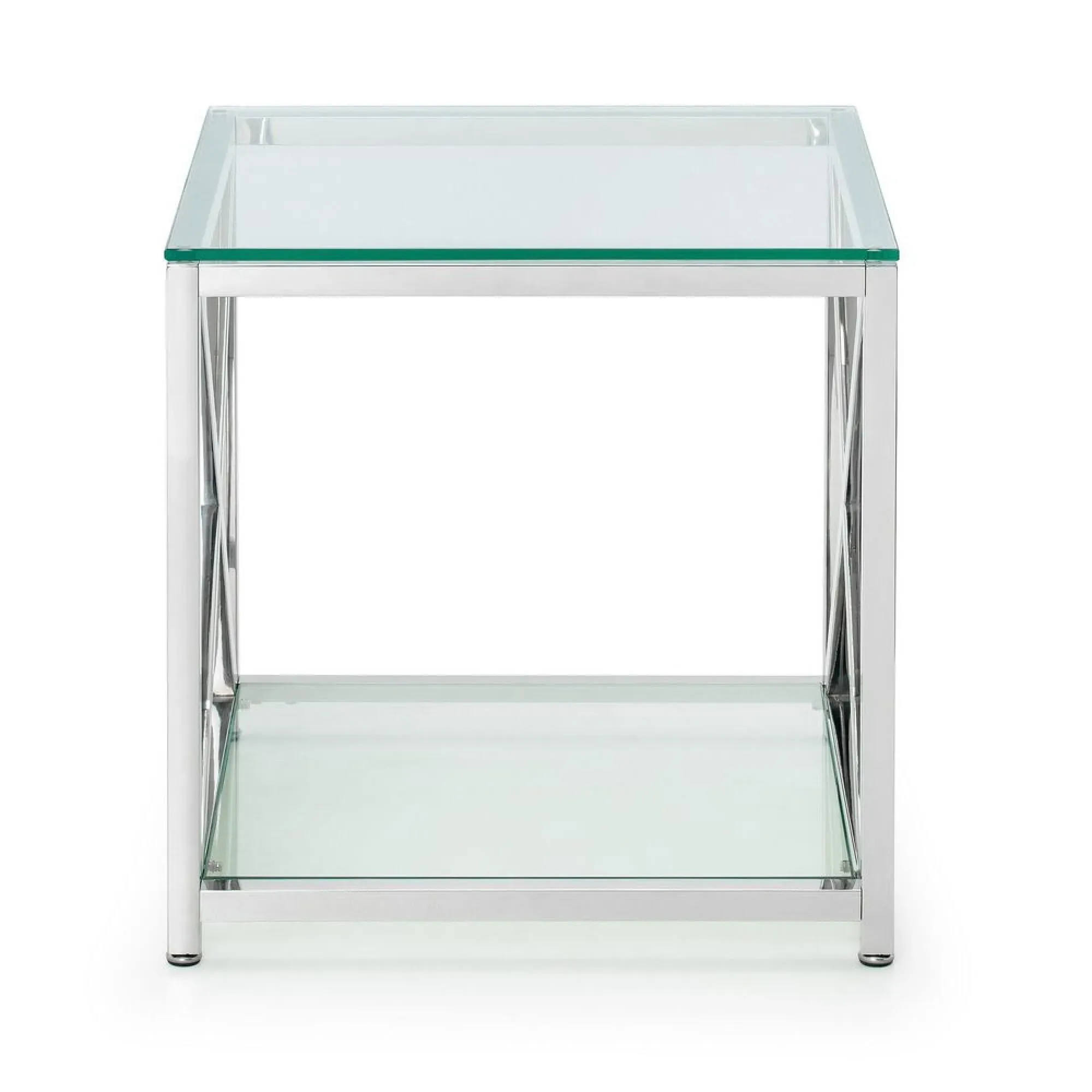 Miami Square Lamp Table - Chrome, Glass