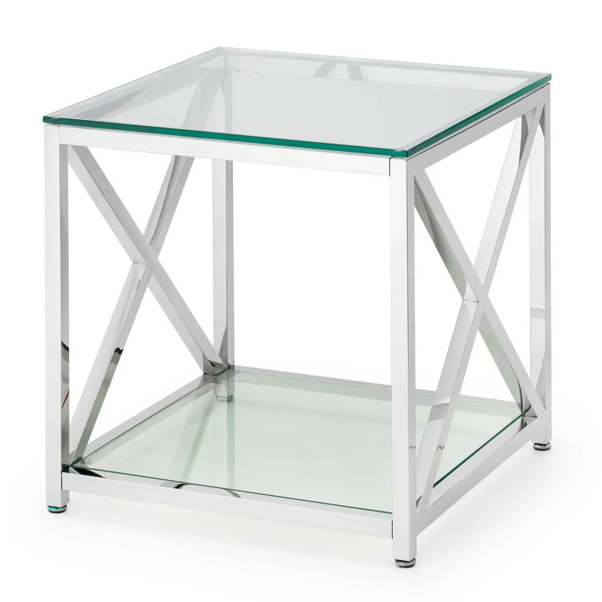 Miami Square Lamp Table - Chrome, Glass