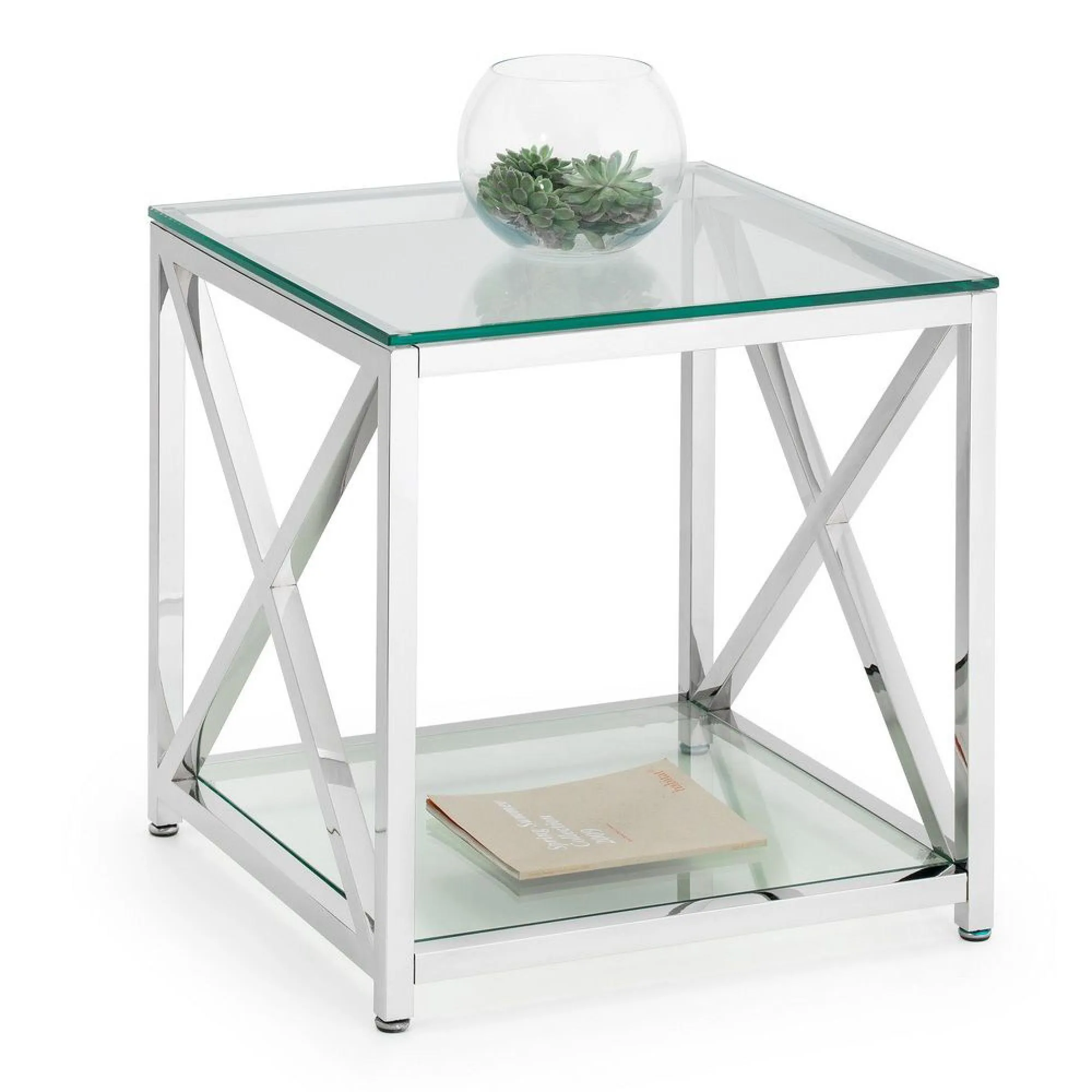 Miami Square Lamp Table - Chrome, Glass