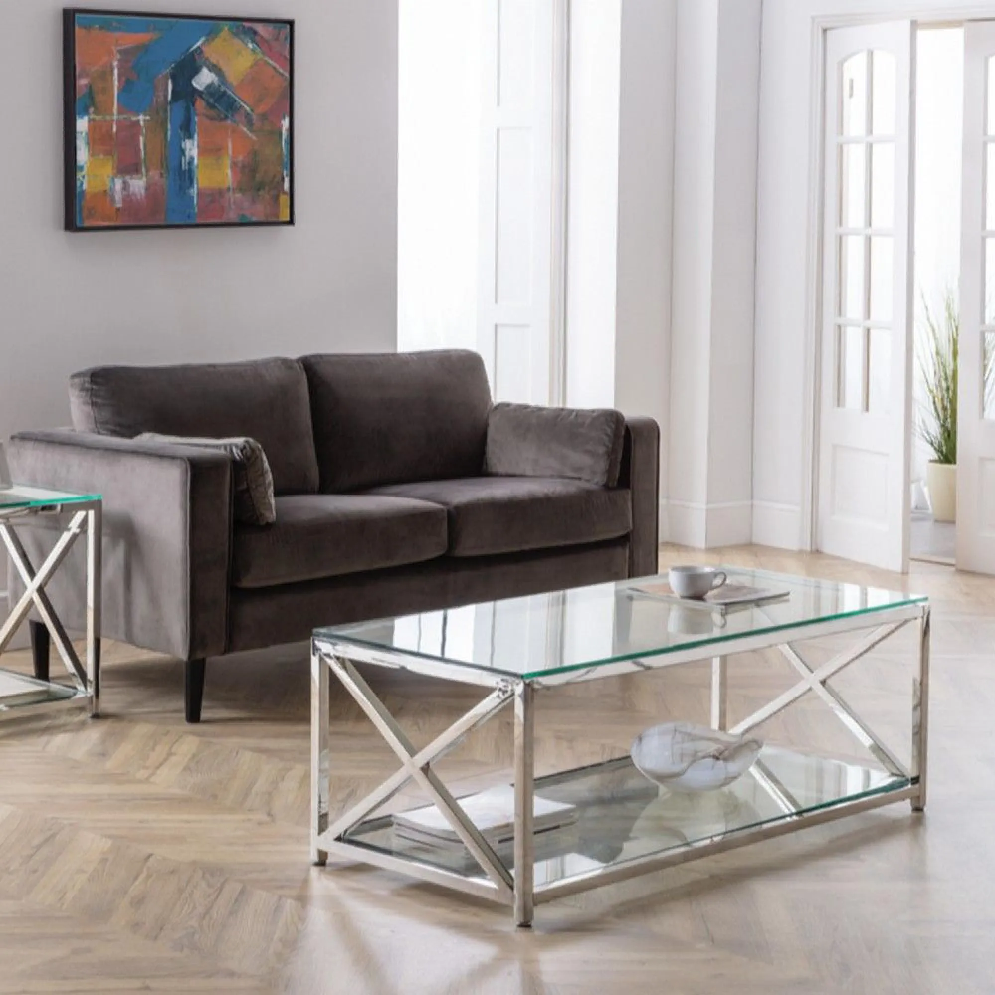 Miami Square Lamp Table - Chrome, Glass