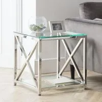 Miami Square Lamp Table - Chrome, Glass