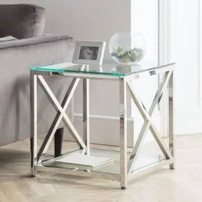 Miami Square Lamp Table - Chrome, Glass image