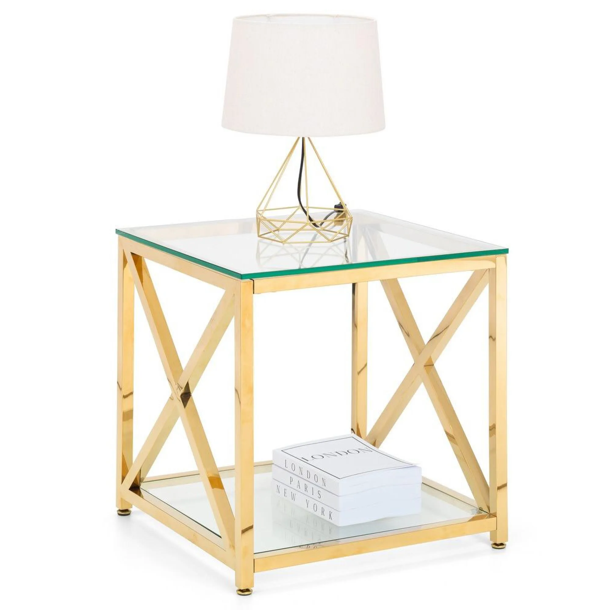 Miami Square Lamp Table - Gold, Glass