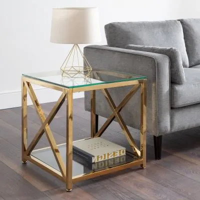 Miami Square Lamp Table - Gold, Glass