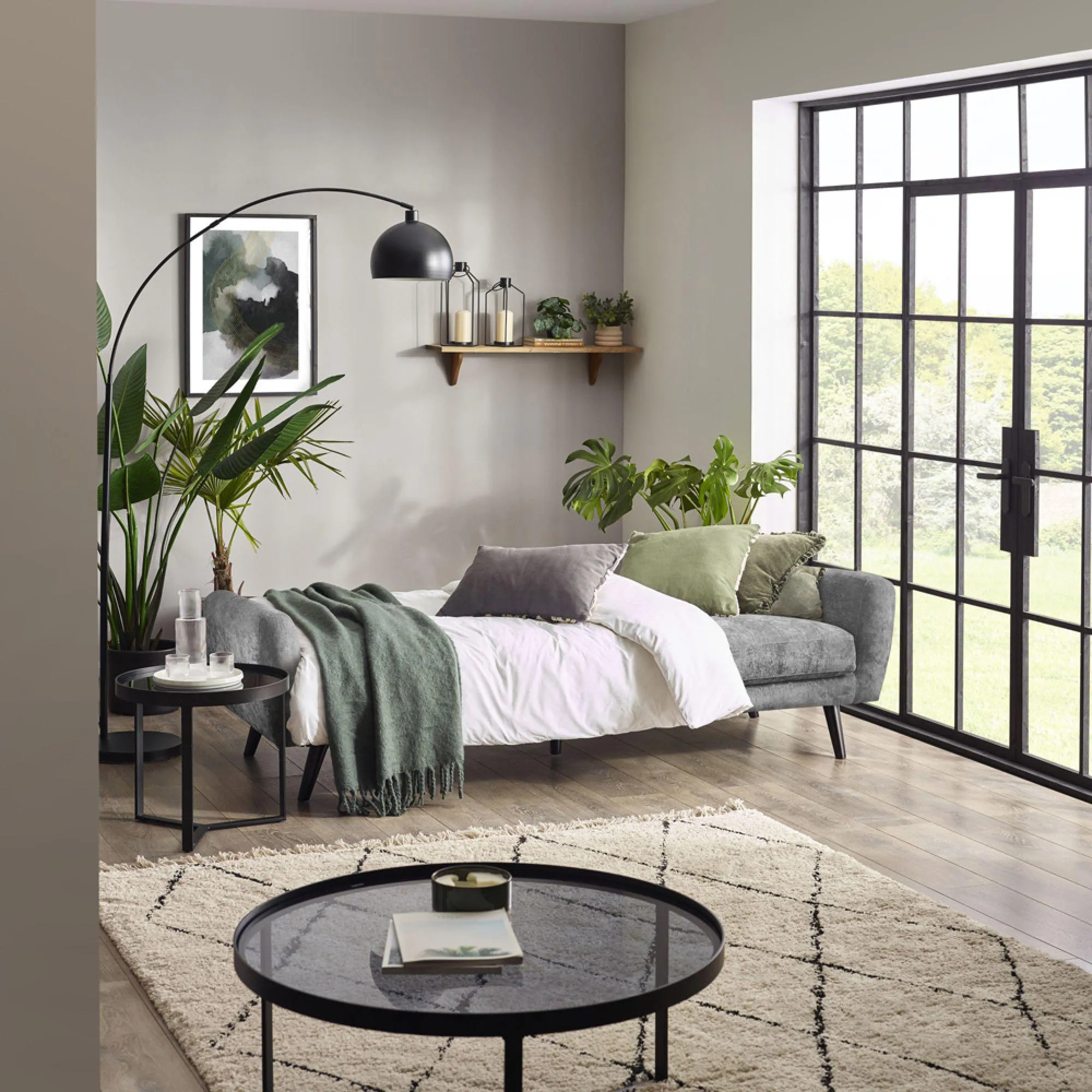 Monza 3-Seater Click-Clack Sofa Bed - Grey, Fabric