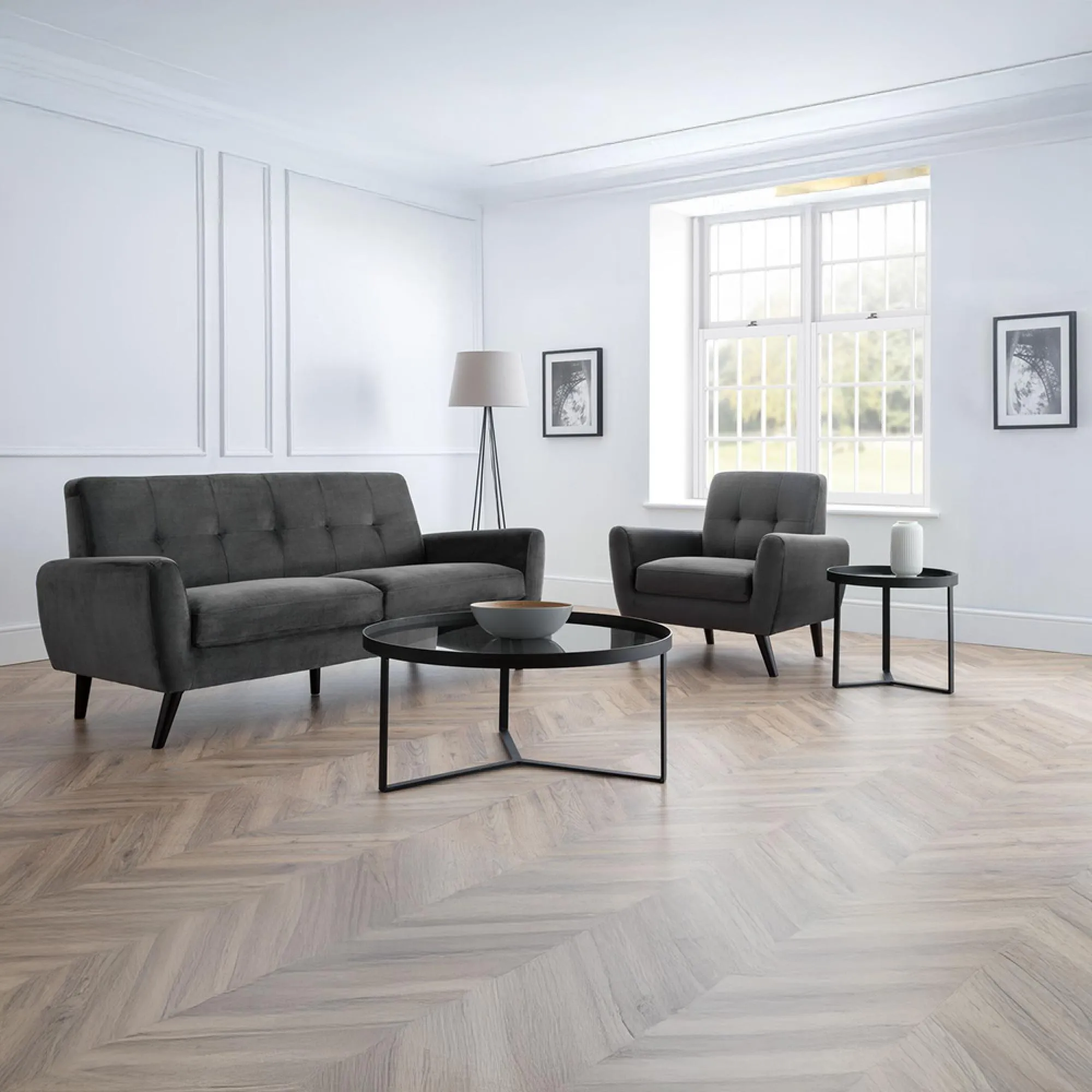 Monza 3-Seater Sofa - Grey, Fabric