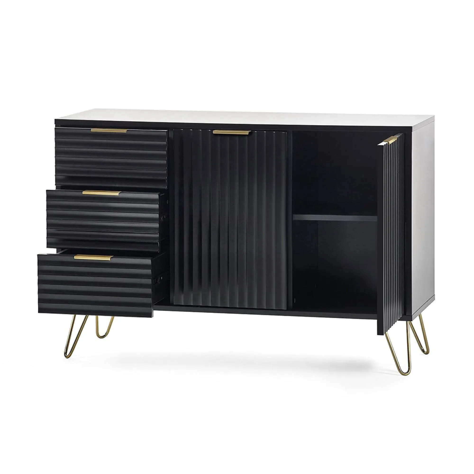 Murano Ribbed 2 Door Sideboard - Black