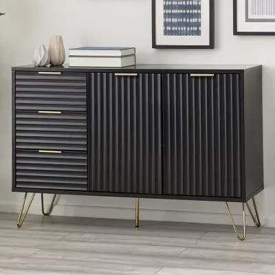Murano Ribbed 2 Door Sideboard - Black