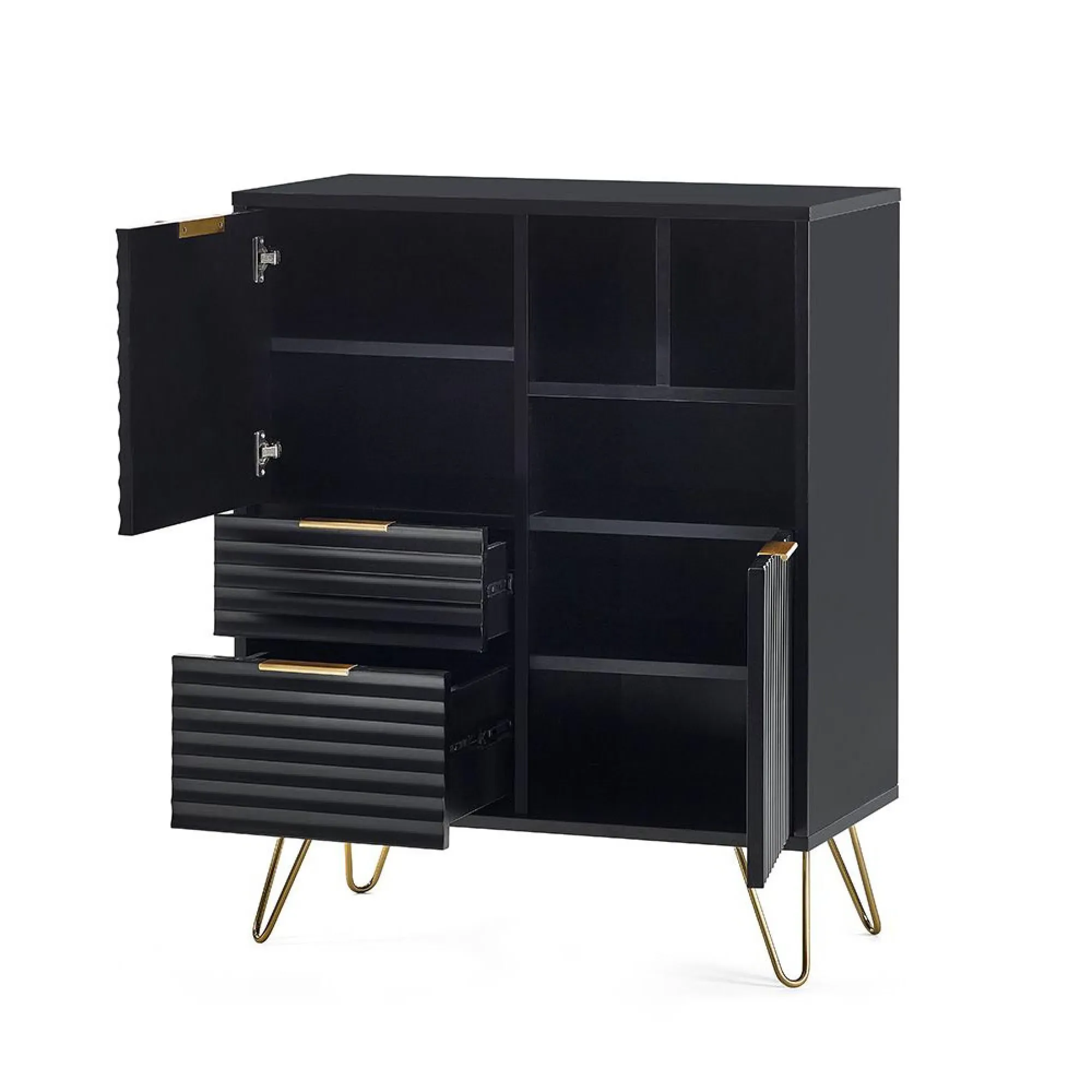 Murano Ribbed 2 Door Sideboard - Black