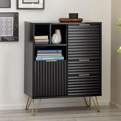 Murano Ribbed 2 Door Sideboard - Black