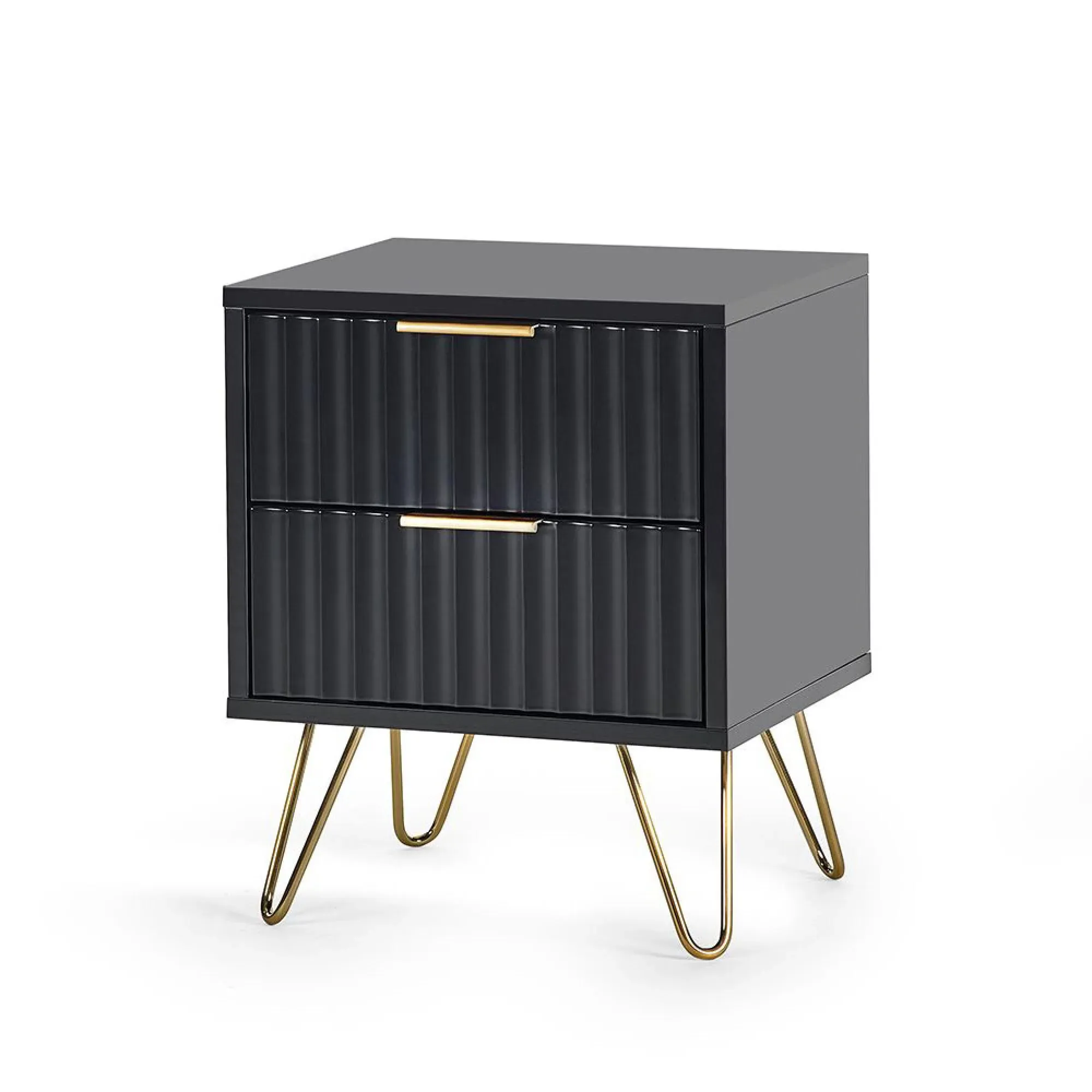 Murano Ribbed 2 Drawer Bedside Cabinet - Black