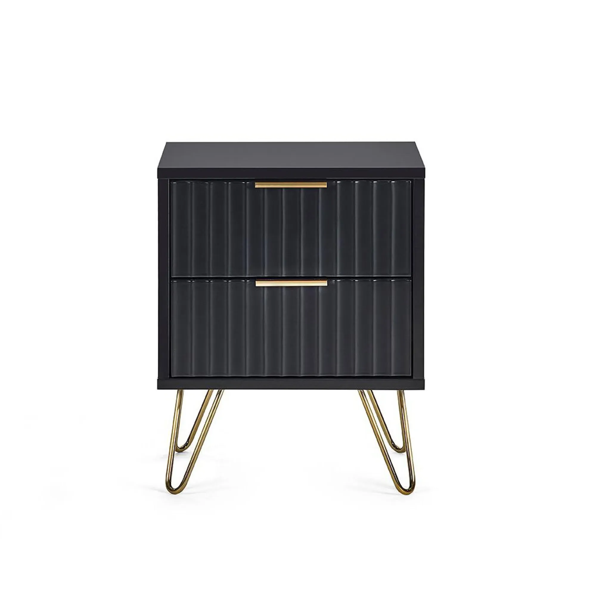Murano Ribbed 2 Drawer Bedside Cabinet - Black