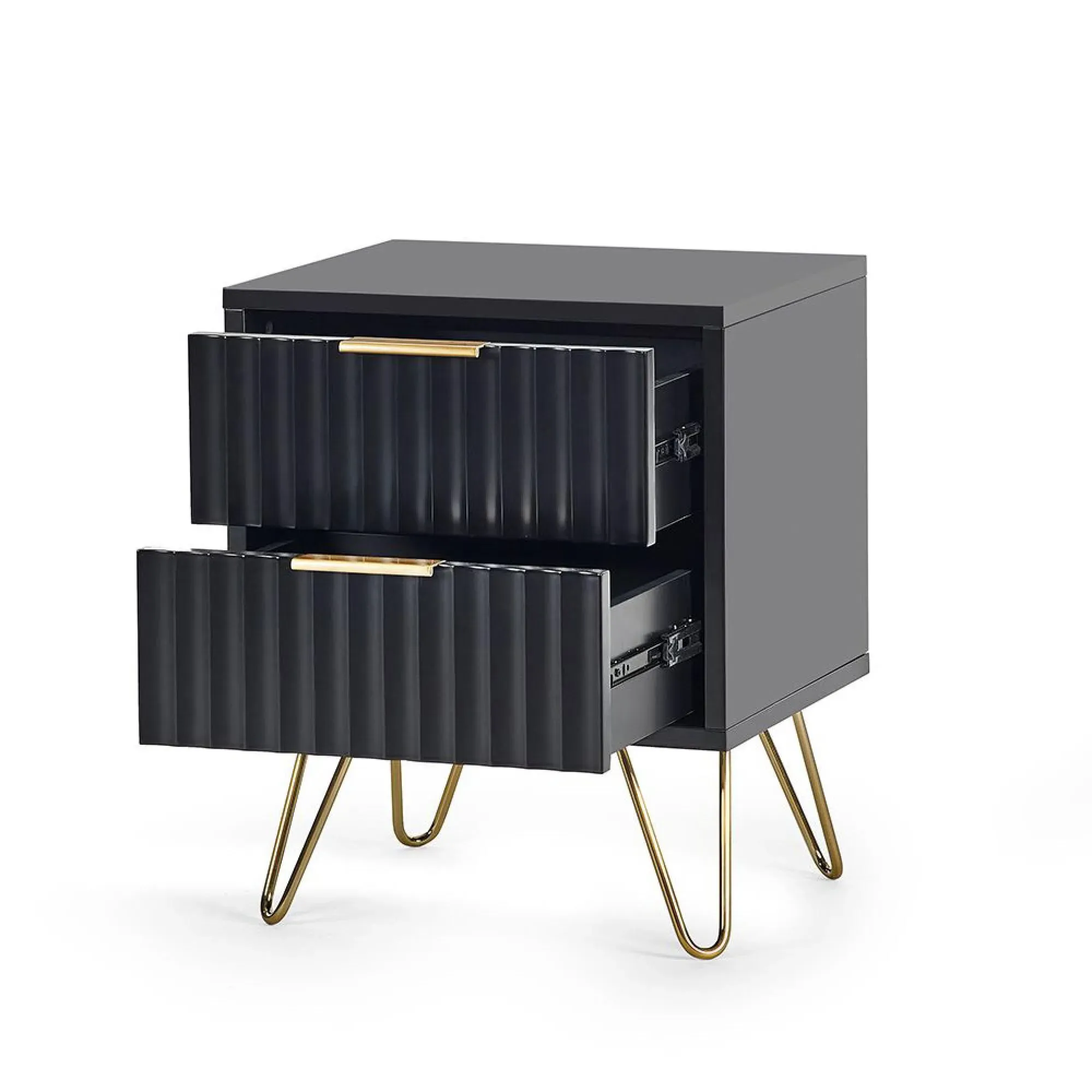 Murano Ribbed 2 Drawer Bedside Cabinet - Black