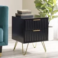 Murano Ribbed 2 Drawer Bedside Cabinet - Black
