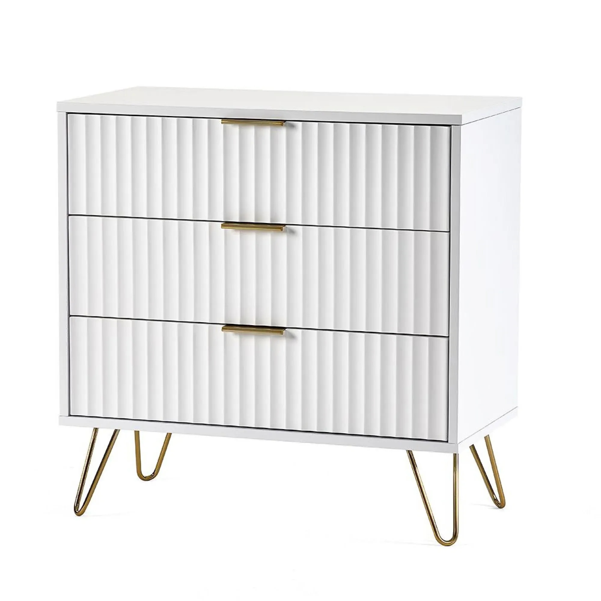 Murano Ribbed 3 Drawer Chest - White