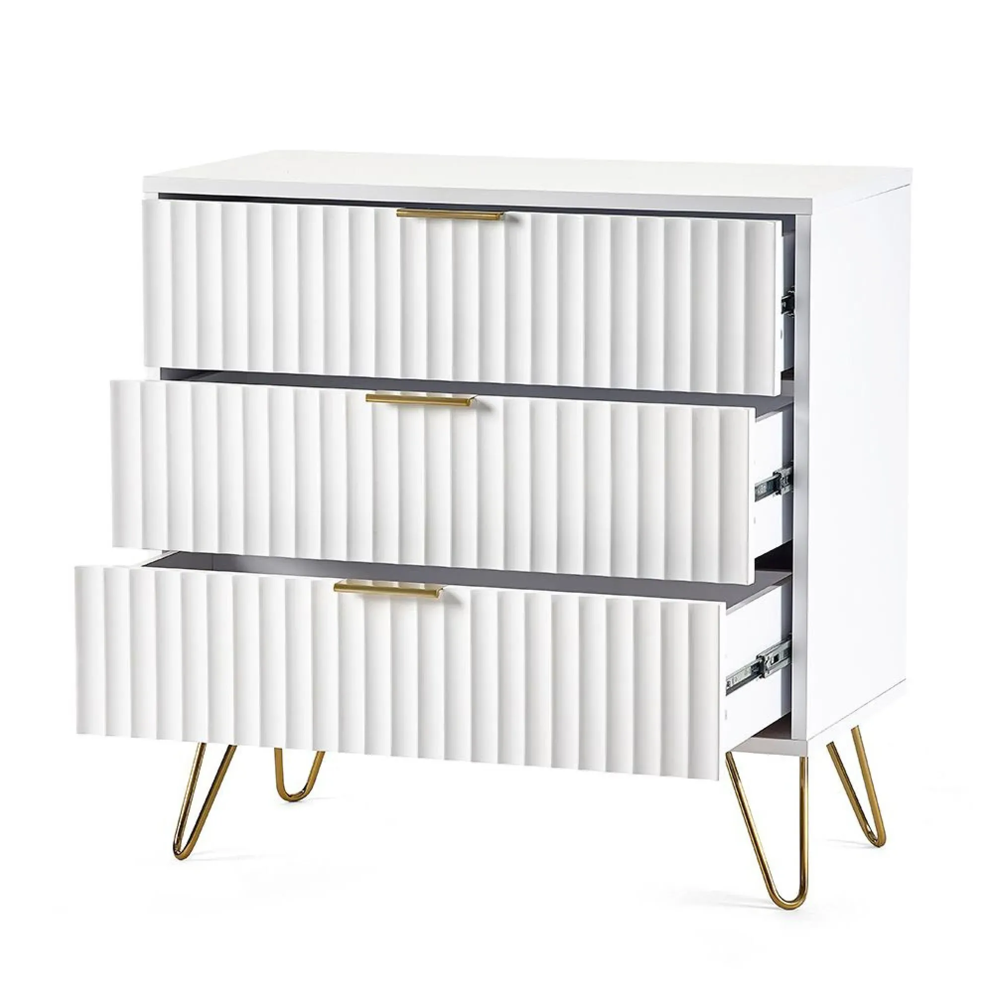 Murano Ribbed 3 Drawer Chest - White