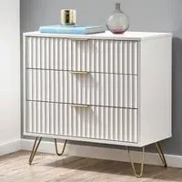 Murano Ribbed 3 Drawer Chest - White