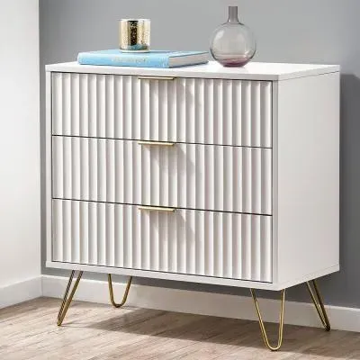 Murano Ribbed 3 Drawer Chest - White