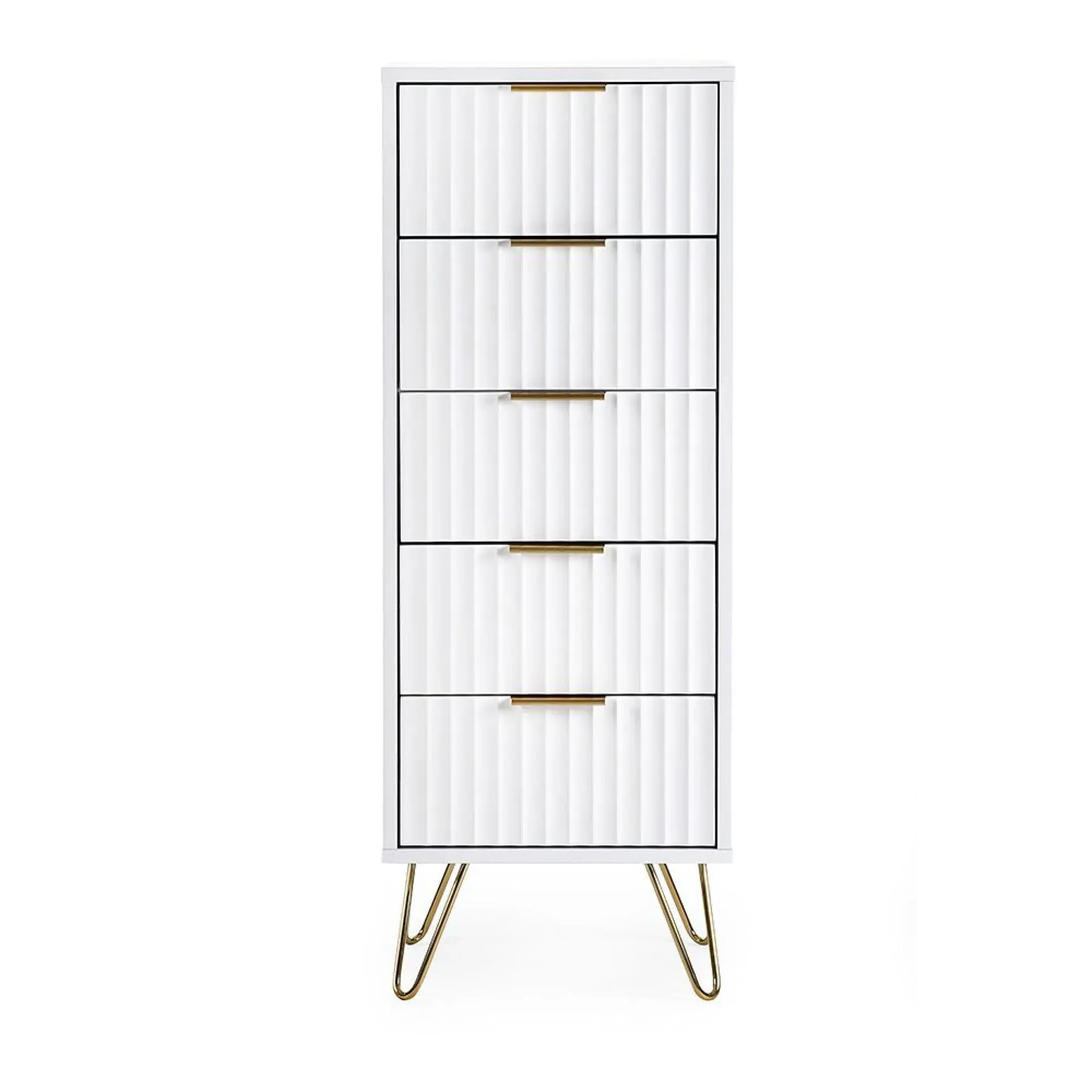 Murano Ribbed 5 Drawer Narrow Chest - White