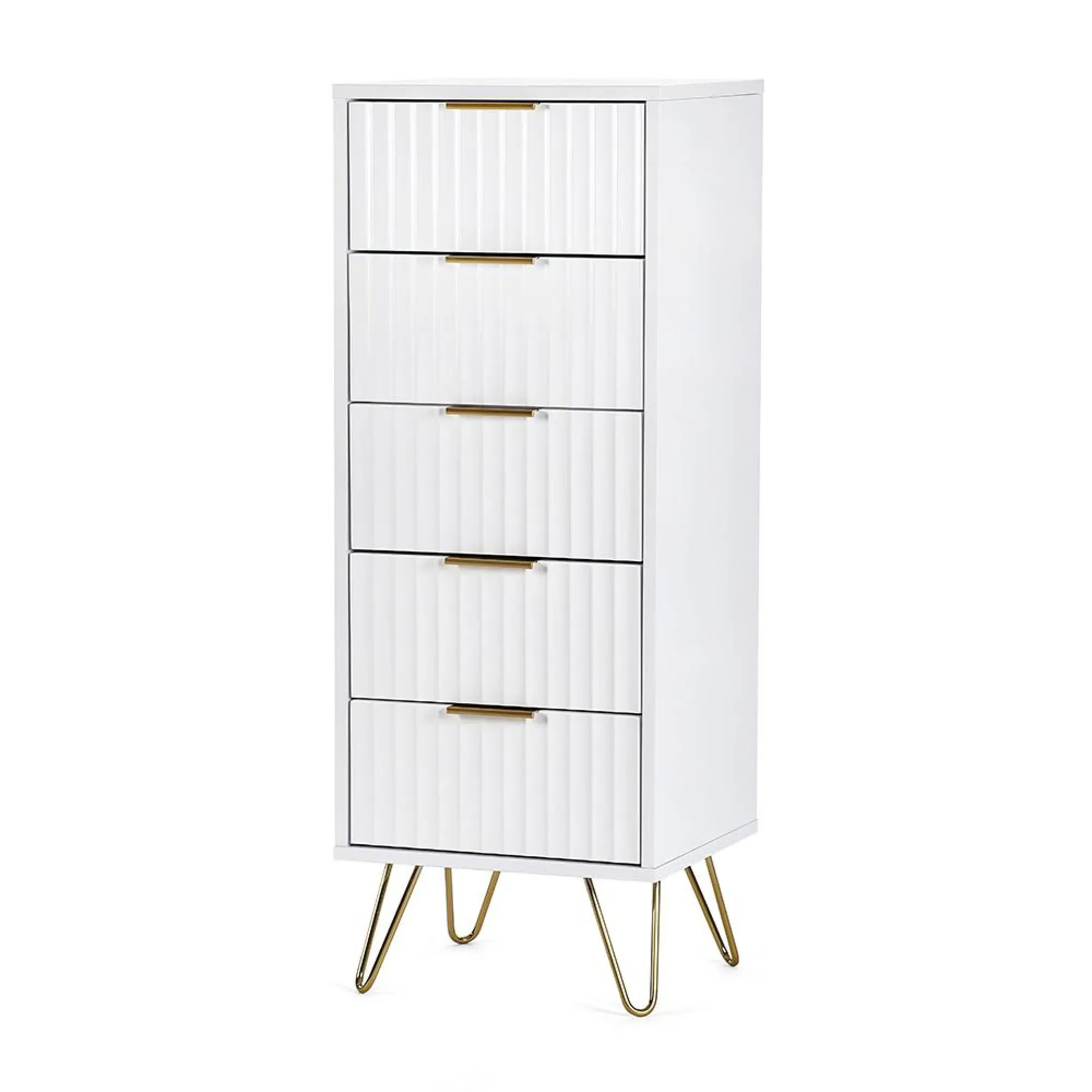 Murano Ribbed 5 Drawer Narrow Chest - White
