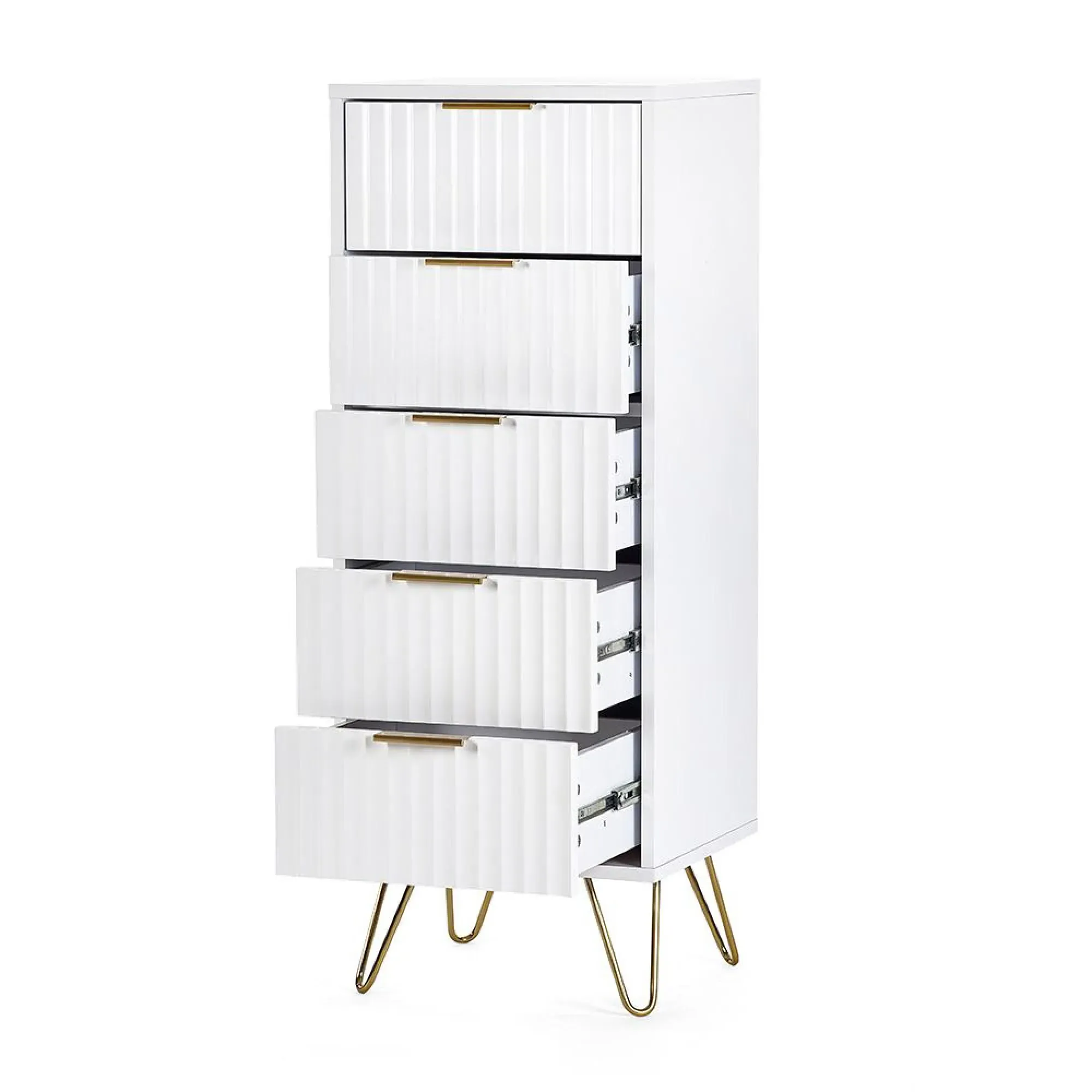 Murano Ribbed 5 Drawer Narrow Chest - White