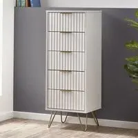 Murano Ribbed 5 Drawer Narrow Chest - White