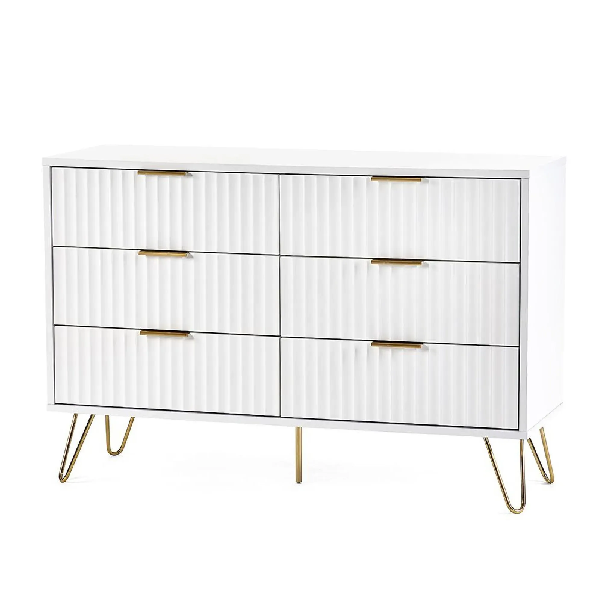 Murano Ribbed 6 Drawer Wide Chest - White