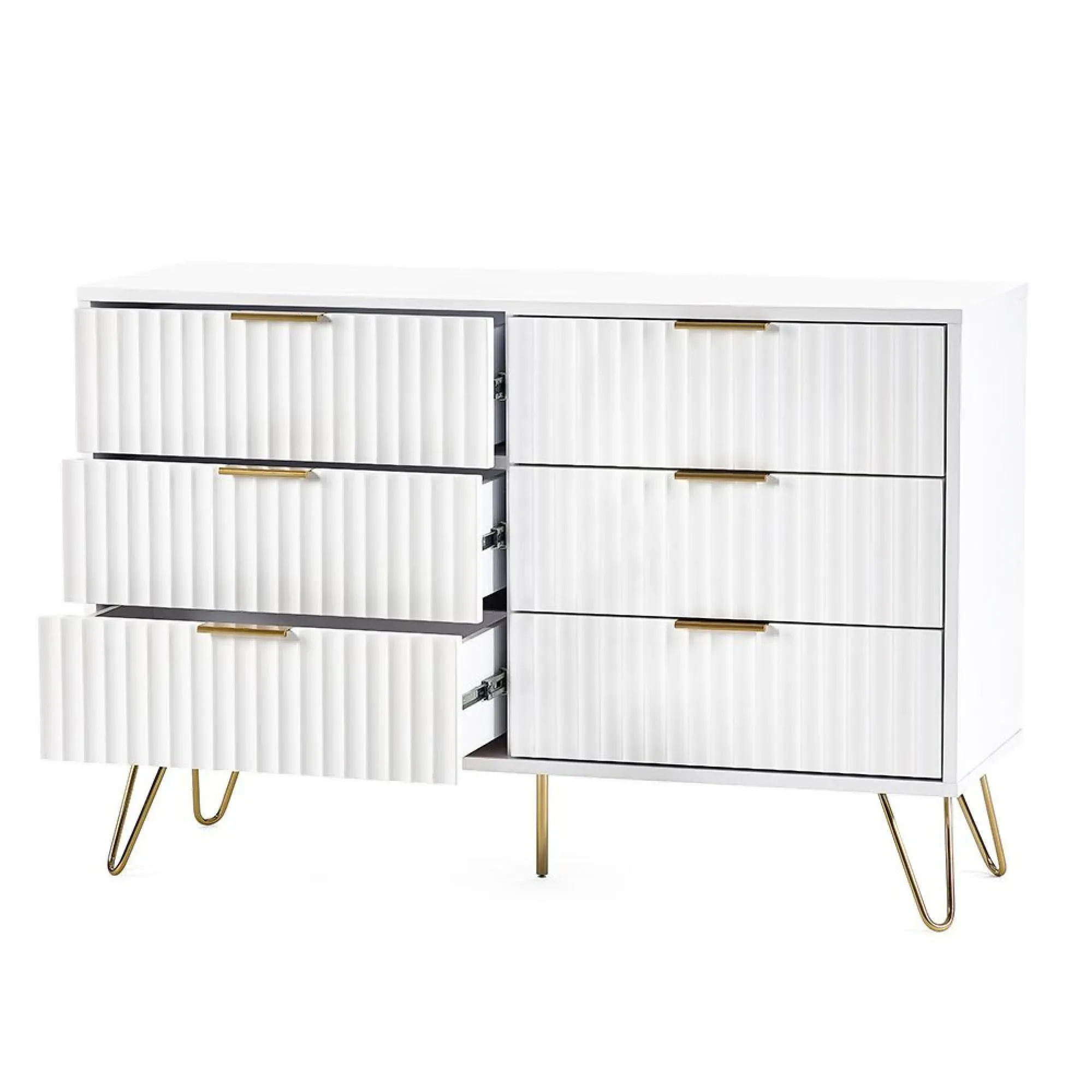 Murano Ribbed 6 Drawer Wide Chest - White