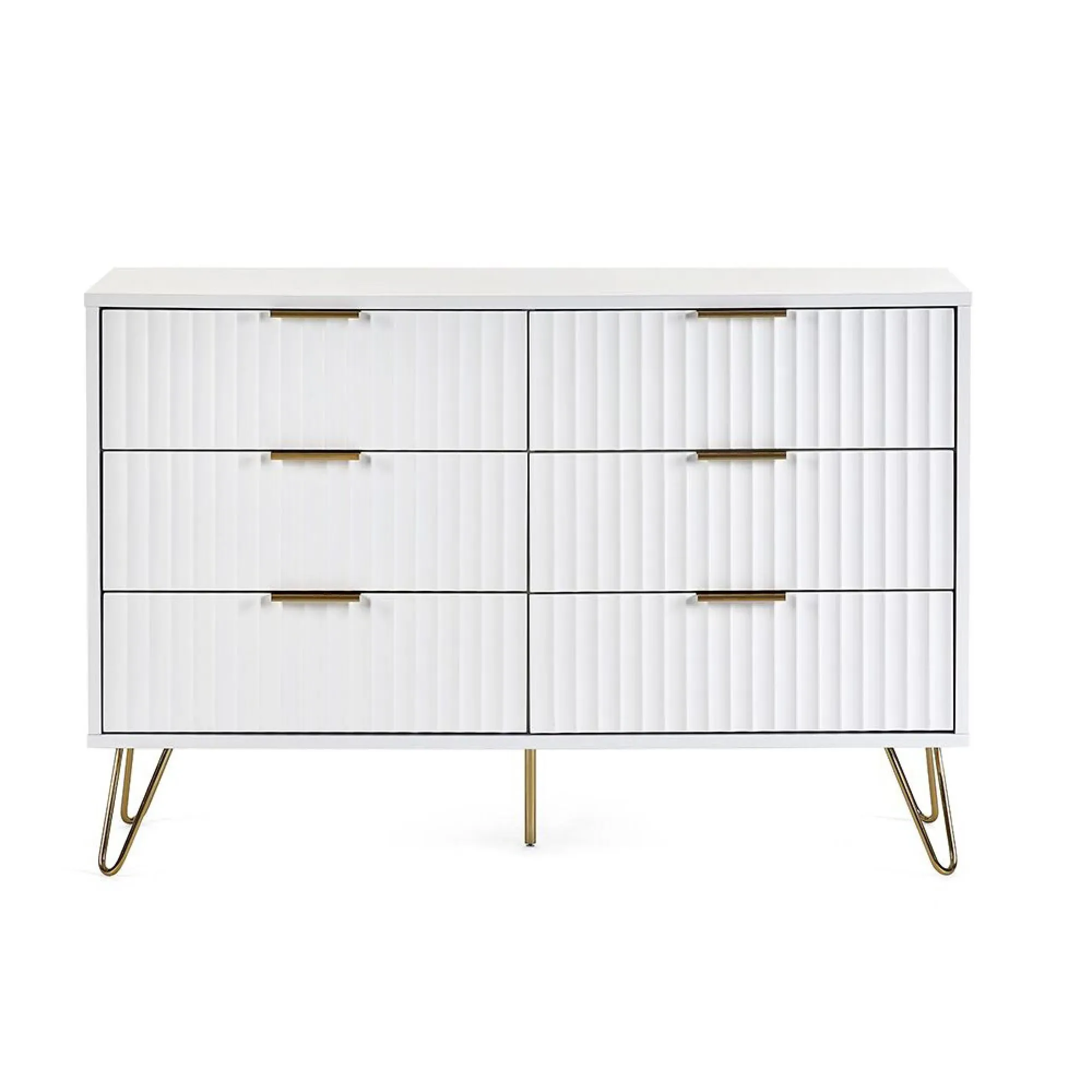 Murano Ribbed 6 Drawer Wide Chest - White