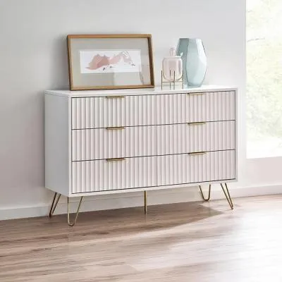 Murano Ribbed 6 Drawer Wide Chest - White
