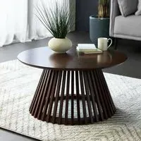 Ollie Round Coffee Table with Slatted Base - Dark Oak
