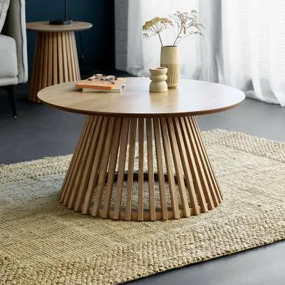 Ollie Round Coffee Table with Slatted Base - Natural Oak