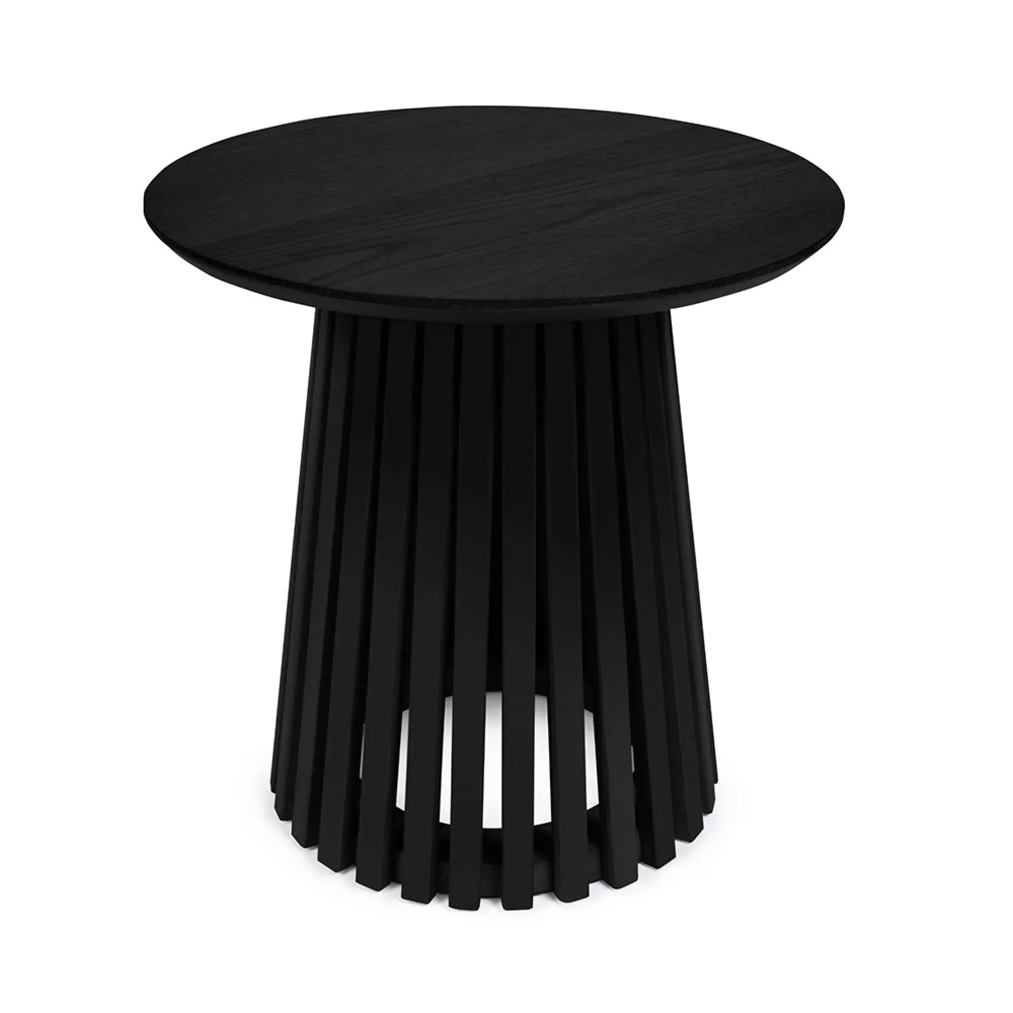 Ollie Round Lamp Table with Slatted Base - Black