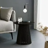 Ollie Round Lamp Table with Slatted Base - Black