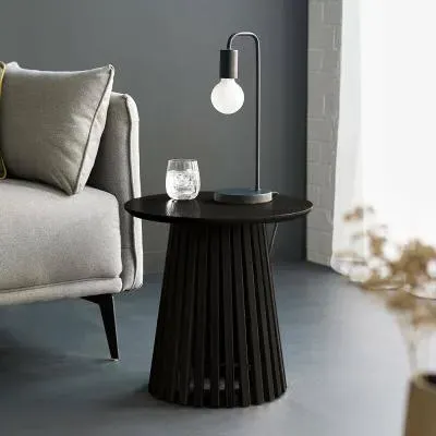Ollie Round Lamp Table with Slatted Base - Black image