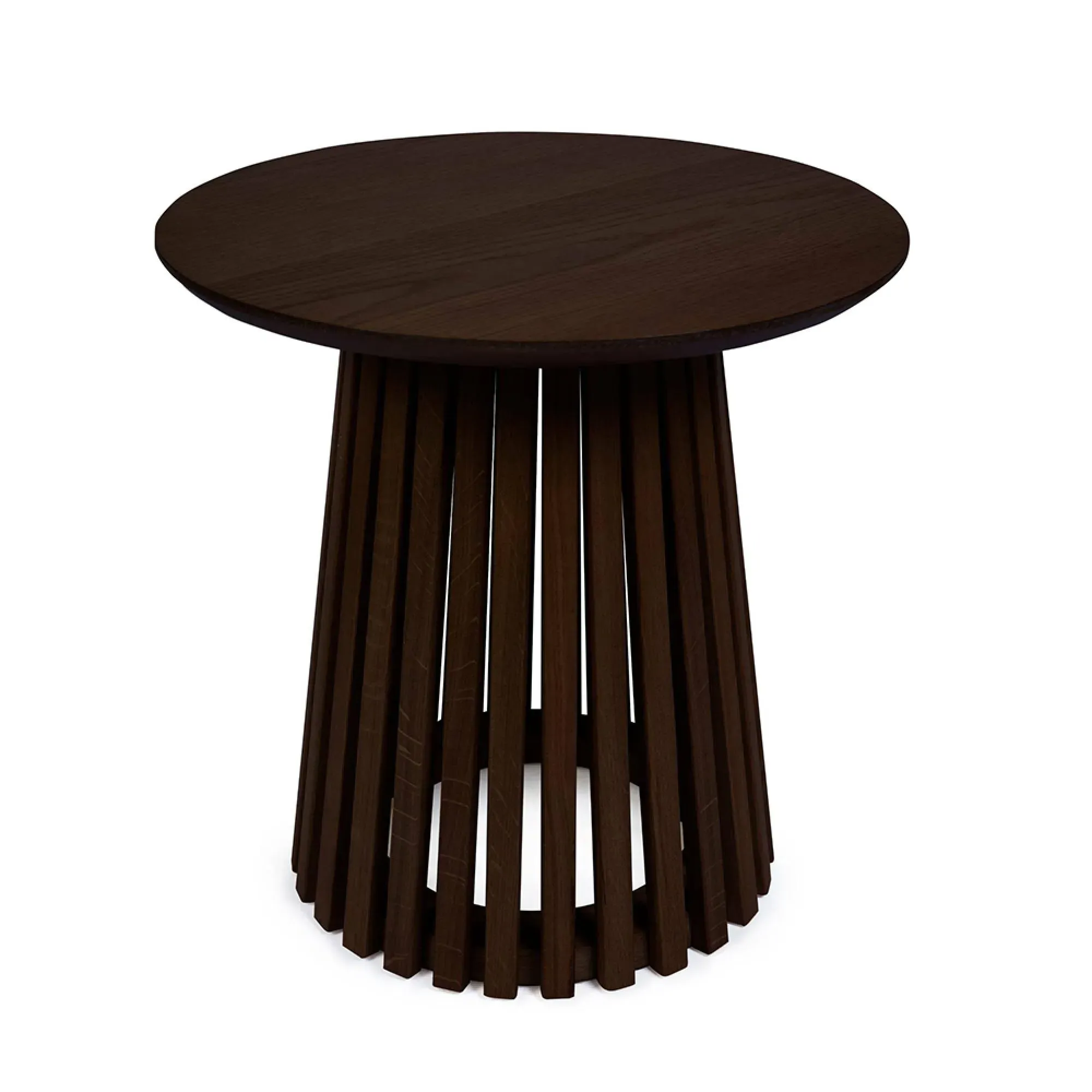 Ollie Round Lamp Table with Slatted Base - Dark Oak