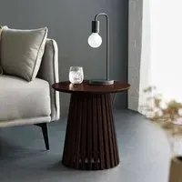 Ollie Round Lamp Table with Slatted Base - Dark Oak
