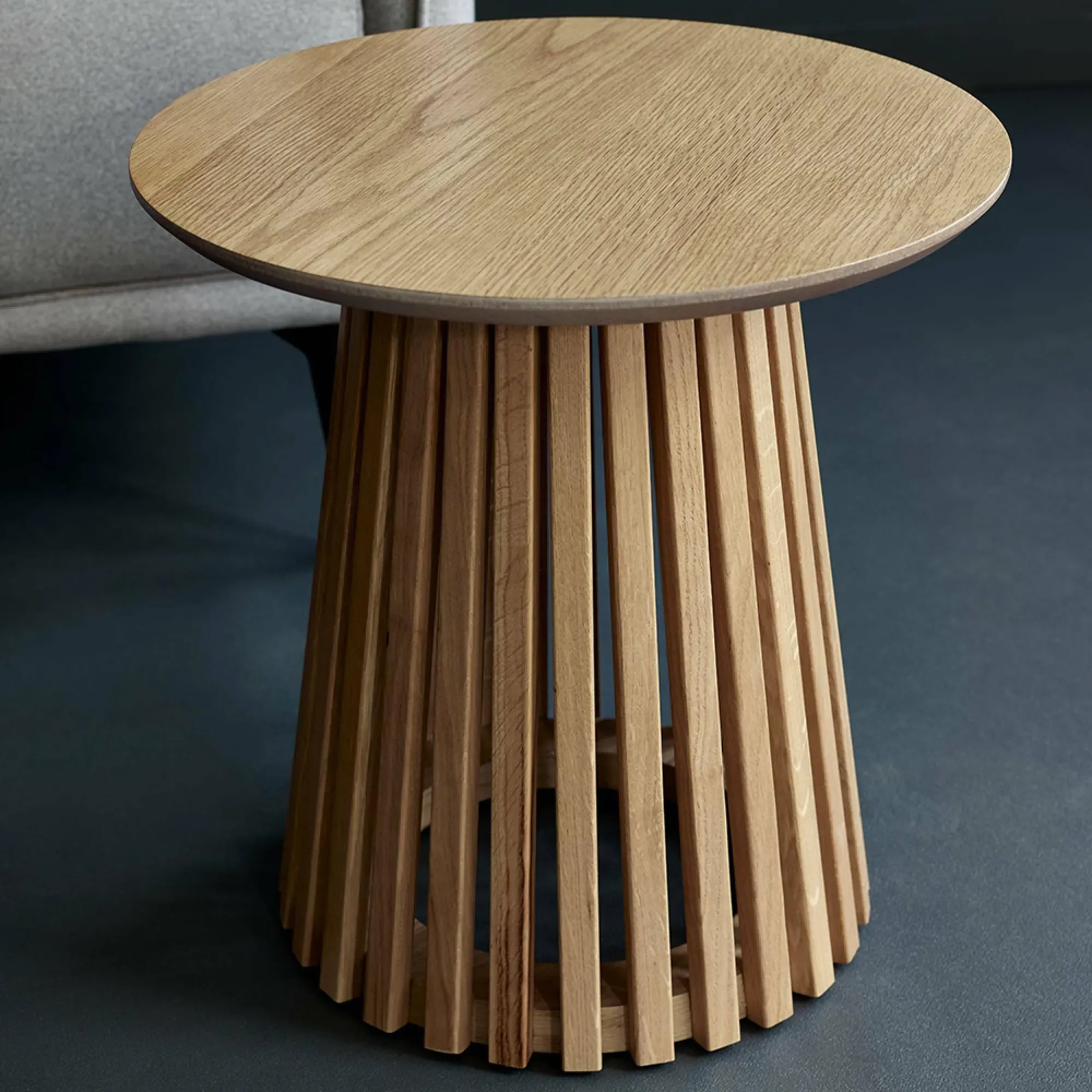 Ollie Round Lamp Table with Slatted Base - Natural Oak