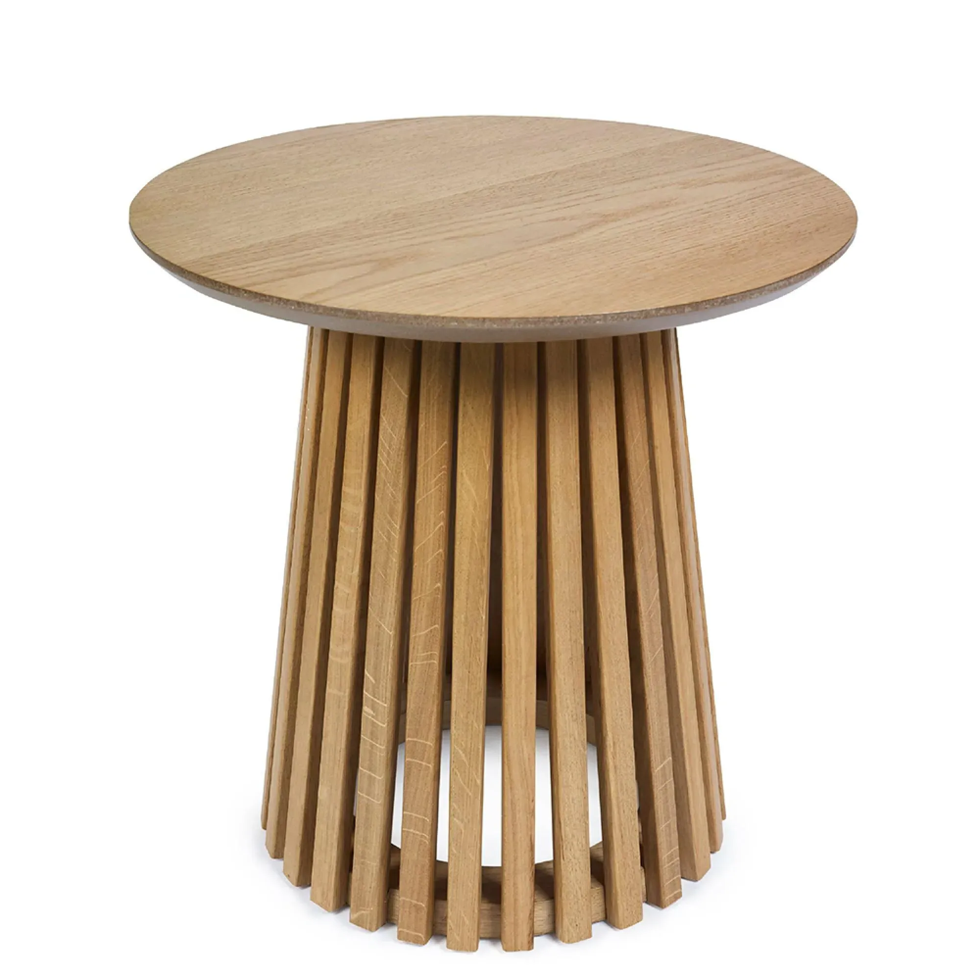 Ollie Round Lamp Table with Slatted Base - Natural Oak
