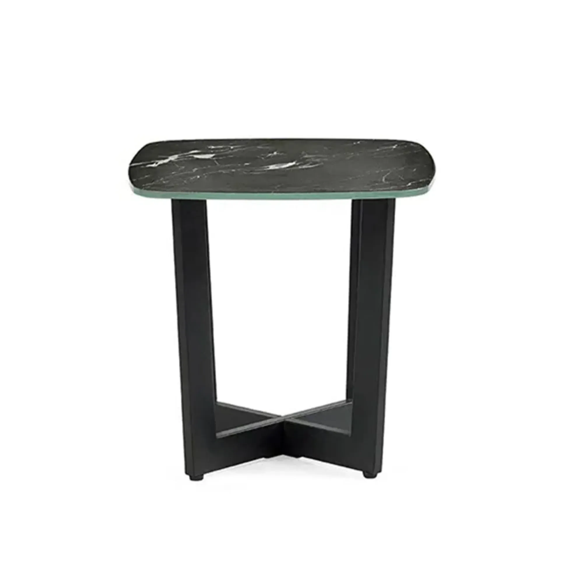 Olympus Lamp Table - Black, Marble Effect Glass