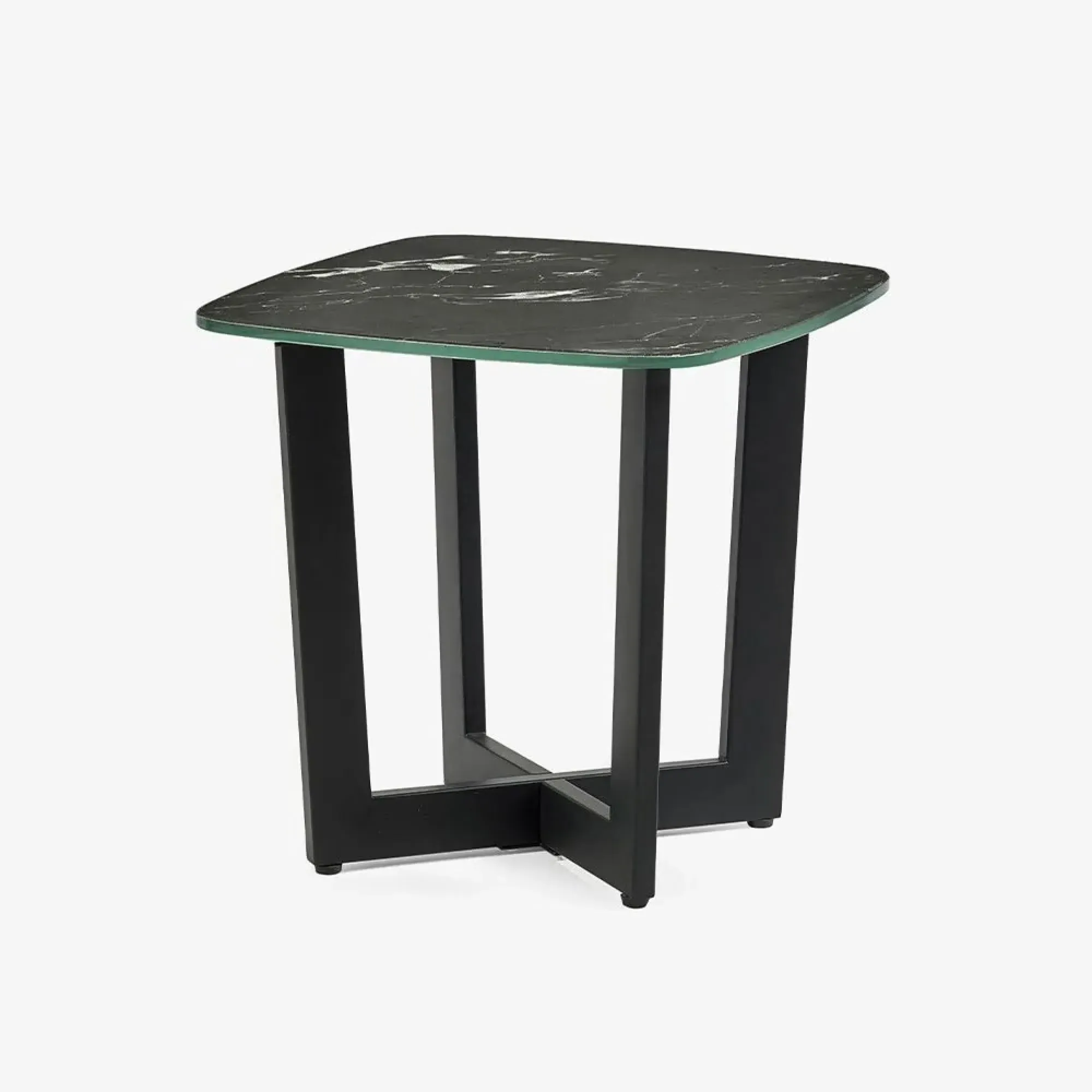 Olympus Lamp Table - Black, Marble Effect Glass