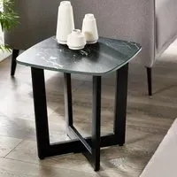 Olympus Lamp Table - Black, Marble Effect Glass